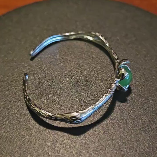 Uranium Glass Bracelet new Sterling Silver with a vintage dark Green Uranium glass Round cut stone that glows under black / UV light