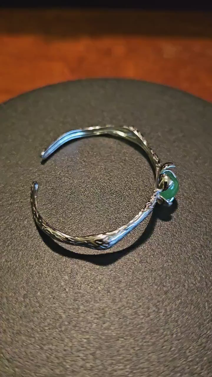 Uranium Glass Bracelet new Sterling Silver with a vintage dark Green Uranium glass Round cut stone that glows under black / UV light