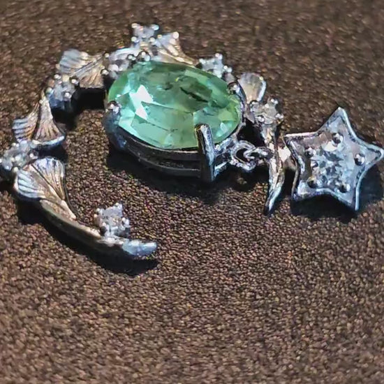 Uranium Glass Pendant in a new Sterling Silver setting with a vintage 8x6 mm Oval cut Uranium Glass stone that glows under black / UV light