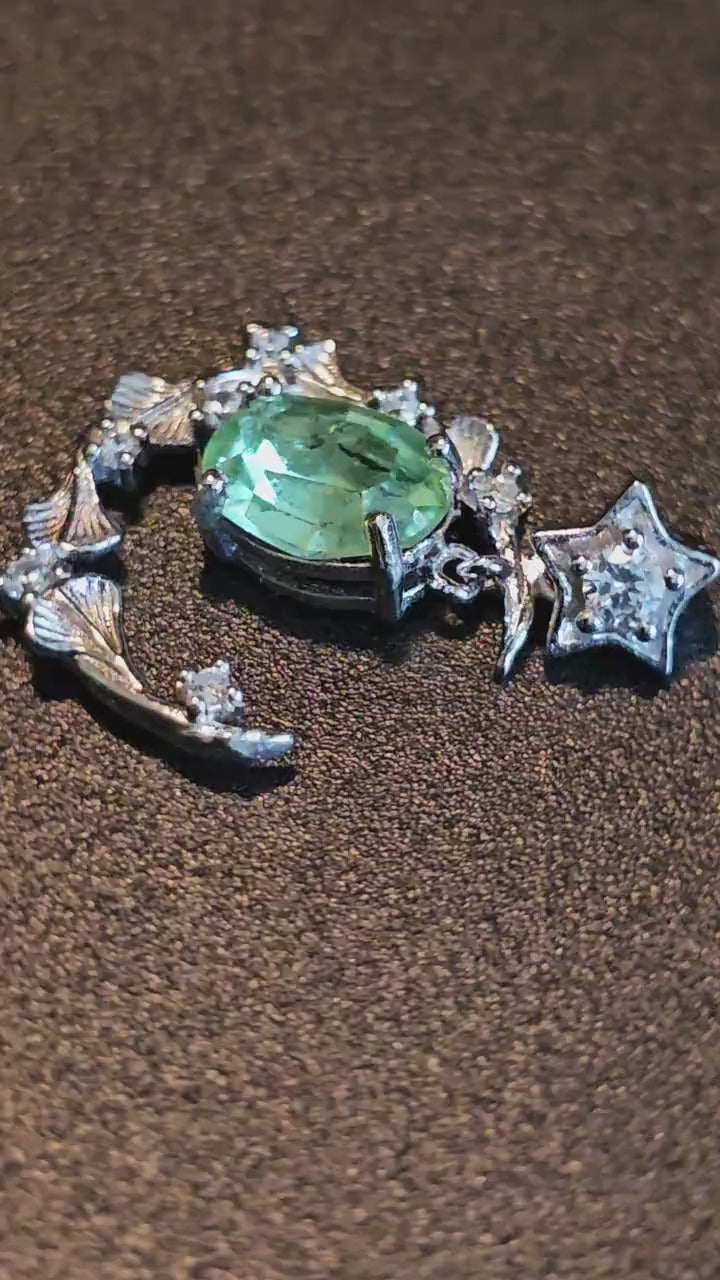 Uranium Glass Pendant in a new Sterling Silver setting with a vintage 8x6 mm Oval cut Uranium Glass stone that glows under black / UV light