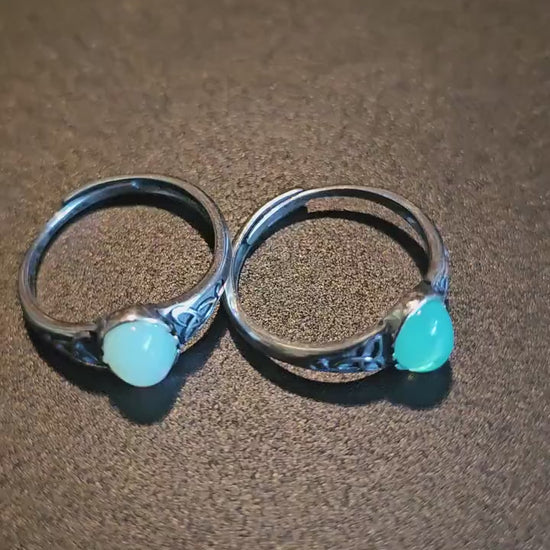 Uranium Glass Adjustable Ring  Sterling Silver with vintage smooth top Green or White Uranium glass Oval stone glows under black / UV light