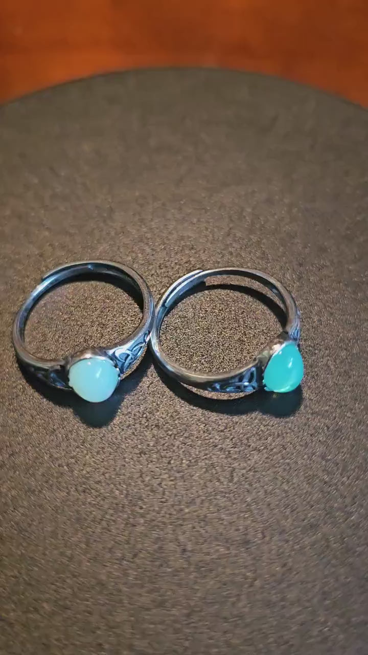 Uranium Glass Adjustable Ring  Sterling Silver with vintage smooth top Green or White Uranium glass Oval stone glows under black / UV light