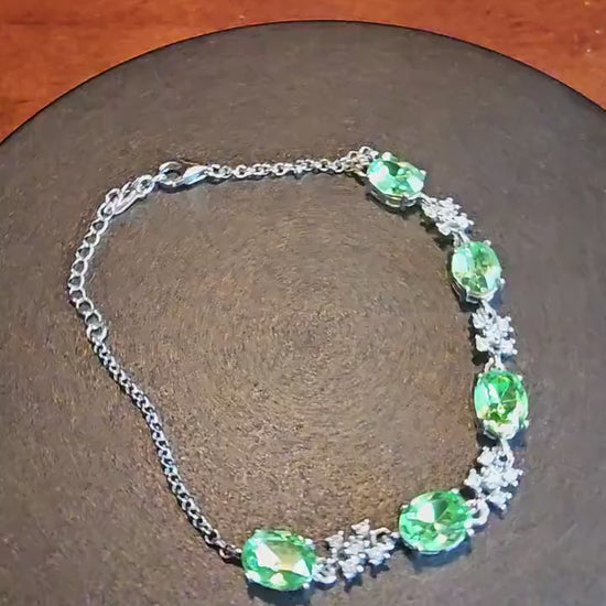 Uranium Glass Bracelet new Sterling Silver with five vintage 8x6 mm Uranium glass Oval cut stones that glows under black / UV light