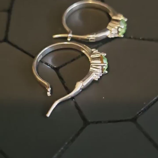 Uranium Glass Earrings in new Sterling Silver Leverback hoop style with Vintage 5 mm RD Uranium Glass stones, that glow under black/UV light