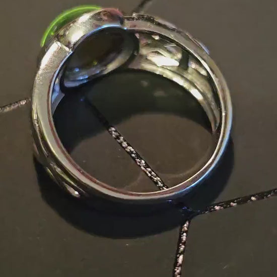 Uranium Glass Ring Celtic Knot SPECIAL ORDER for Jody New Sterling Silver with vintage Uranium glass stone that glows under black/UV light
