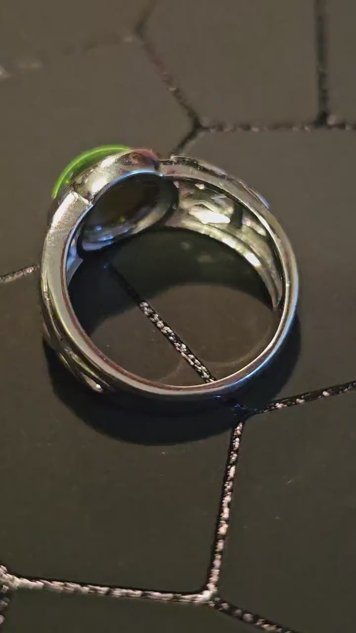Uranium Glass Ring Celtic Knot SPECIAL ORDER for Jody New Sterling Silver with vintage Uranium glass stone that glows under black/UV light