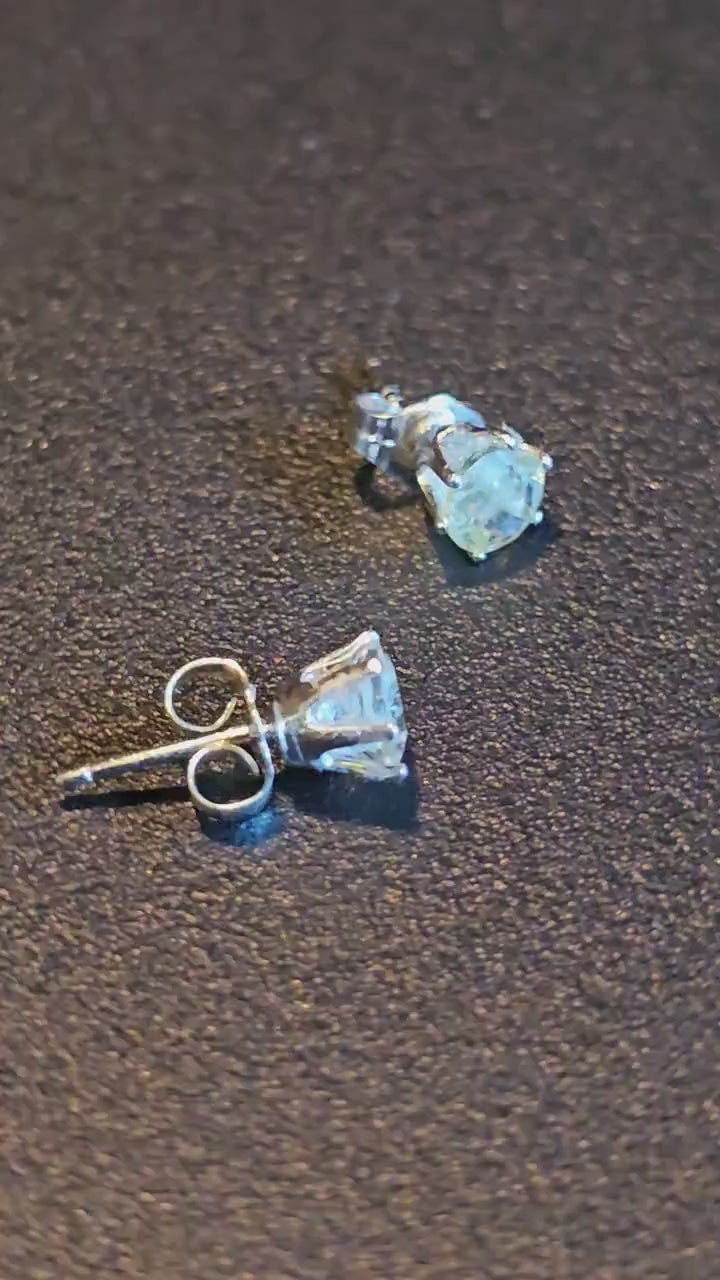 Uranium Glass Earrings in new Sterling Silver with refurbished Vintage 5 mm Round cut Uranium Glass stones, glows under black/UV light