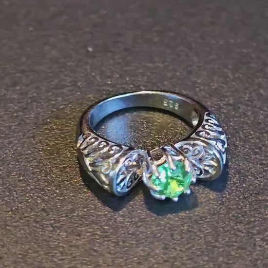 Uranium Glass Round cut Ring vintage style size 7 in new Sterling Silver with a  Uranium glass stone that glows under black / UV light