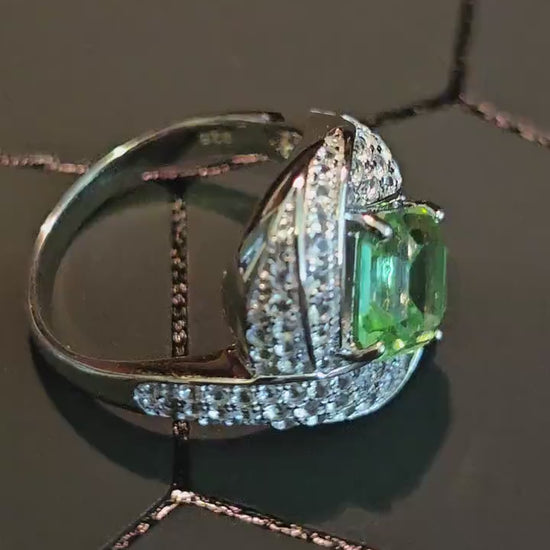 Uranium Glass Asscher cut Ring size 7.5 new Sterling Silver large vintage Uranium glass Square stone that glows under black / UV light