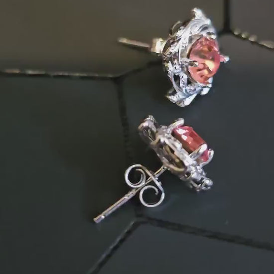 Uranium Glass Earrings in new Sterling Silver with Vintage 6mm Round cut rare Pink Uranium Glass stones that glow under black/UV light