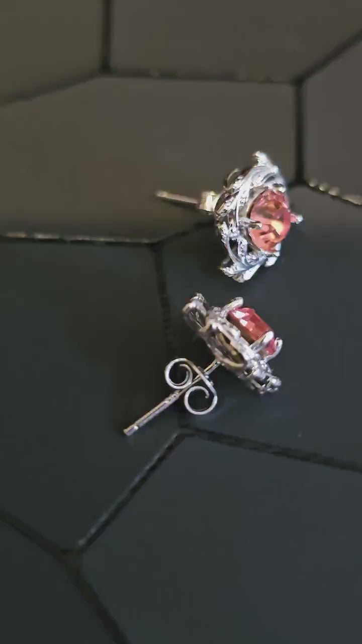 Uranium Glass Earrings in new Sterling Silver with Vintage 6mm Round cut rare Pink Uranium Glass stones that glow under black/UV light