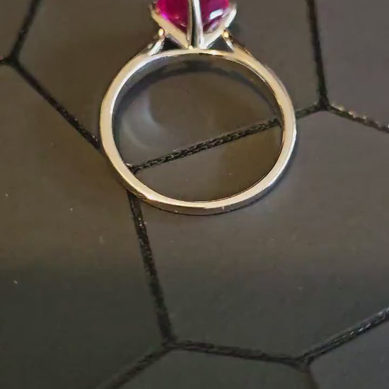 Lab grown Ruby Round cut Solitaire Ring size 7 in new Sterling Silver  with  8mm lab grown Ruby stone that glows under black/UV light