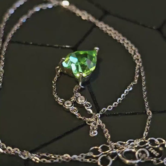 Uranium Glass Pendant w/ necklace, new Sterling Silver, with a vintage 8mm Heart cut Uranium glass stone that glows under black/UV light