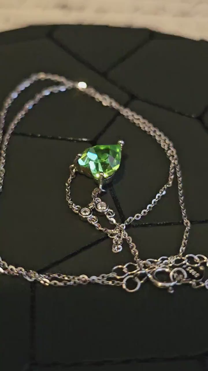 Uranium Glass Pendant w/ necklace, new Sterling Silver, with a vintage 8mm Heart cut Uranium glass stone that glows under black/UV light