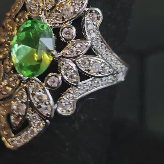 Uranium Glass Oval cut Ring, Shield style, 6 to 10 in new Sterling Silver with a vintage Uranium glass stone that glows under black/UV light