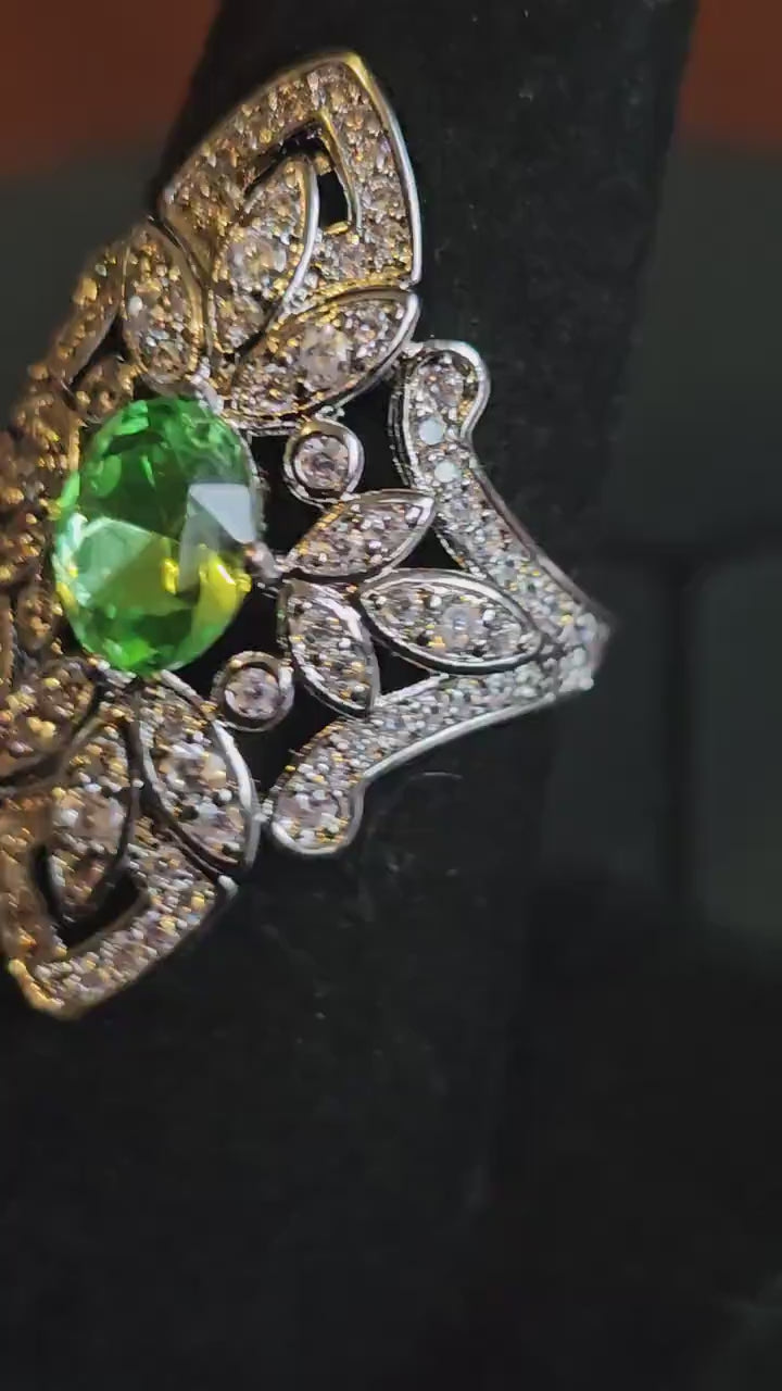 Uranium Glass Oval cut Ring, Shield style, 6 to 10 in new Sterling Silver with a vintage Uranium glass stone that glows under black/UV light