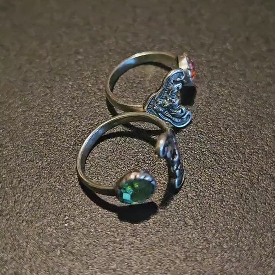 Uranium Glass Adjustable Ring  new Sterling Silver with a vintage Green or pink Round cut Uranium glass stone glows under black / UV light