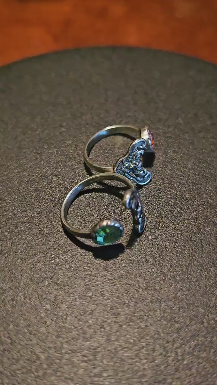 Uranium Glass Adjustable Ring  new Sterling Silver with a vintage Green or pink Round cut Uranium glass stone glows under black / UV light