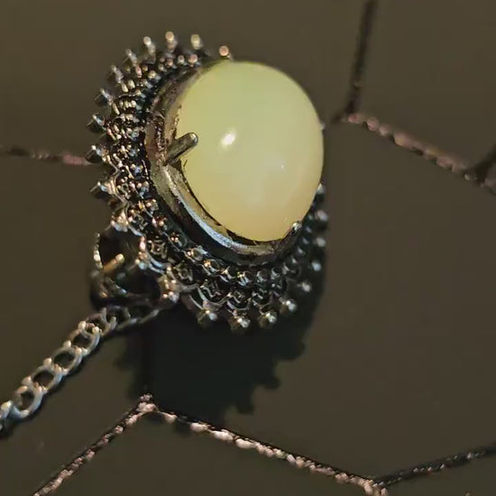 Uranium Glass Tie Tack vintage 1970s with a vintage 18x13 mm Oval cut Uranium Glass stone that glows under black / UV light