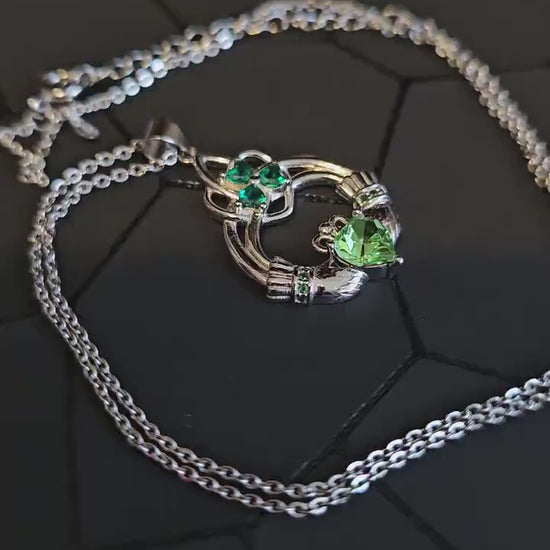 Uranium Glass Pendant with Necklace Claddagh style new Sterling Silver with vintage 6mm Uranium glass stone that glows under black/UV light