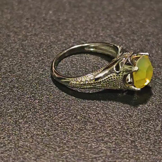 Uranium Glass Round cut Ring vintage style new Sterling Silver size 7 vintage Yellow Uranium glass stone that glows under black / UV light