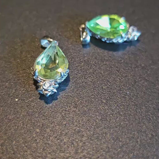 Uranium Glass Pendant in new Sterling Silver with a large vintage 18x13 mm Pear cut Uranium Glass stone that glows under black / UV light