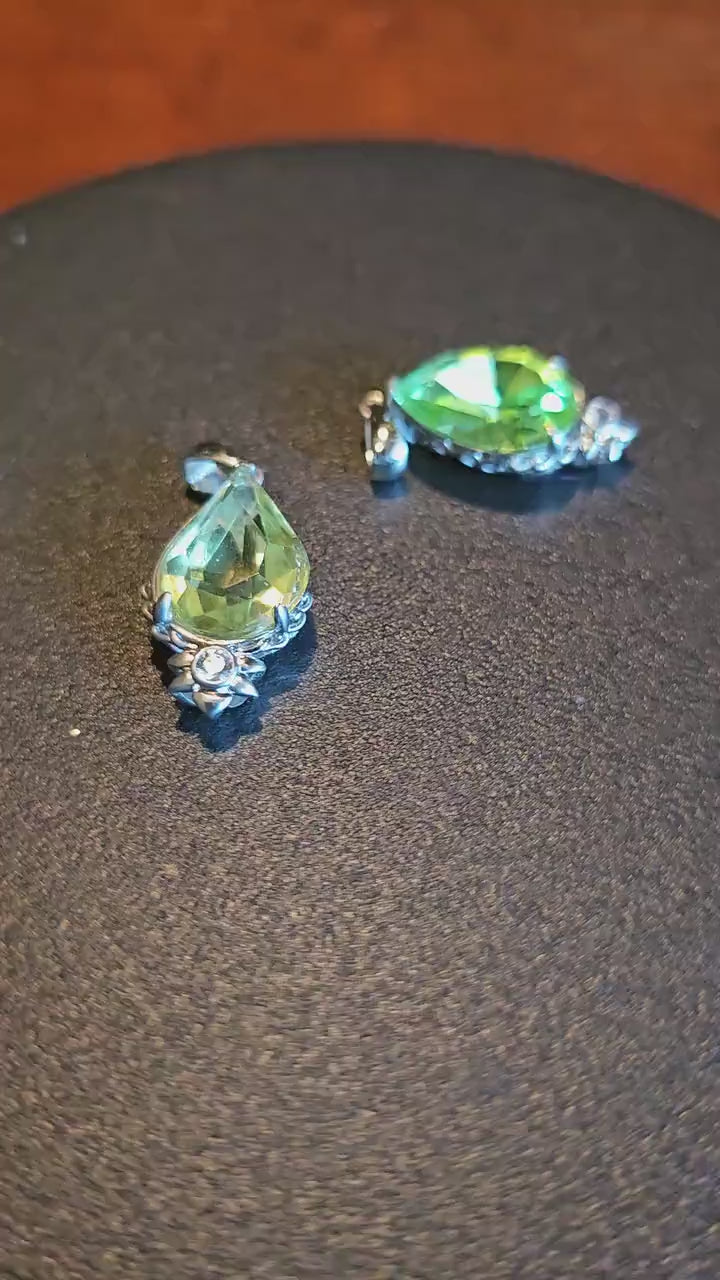 Uranium Glass Pendant in new Sterling Silver with a large vintage 18x13 mm Pear cut Uranium Glass stone that glows under black / UV light