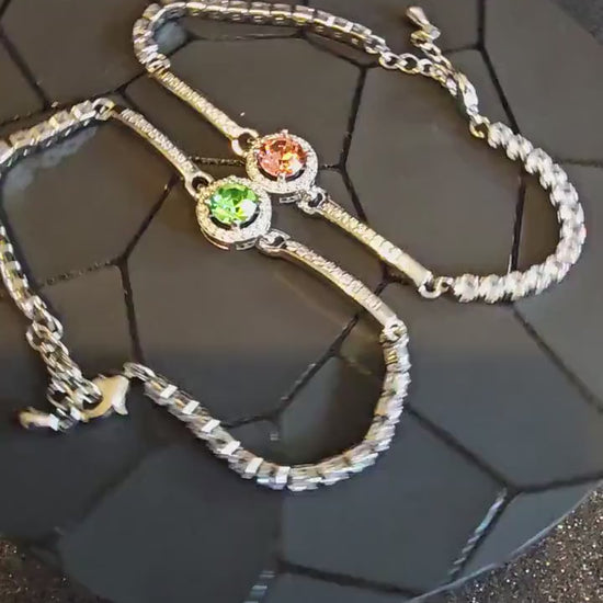 Uranium Glass Bracelet new Sterling Silver setting holding a vintage 6 mm Uranium glass Round cut stone that glows under black / UV light