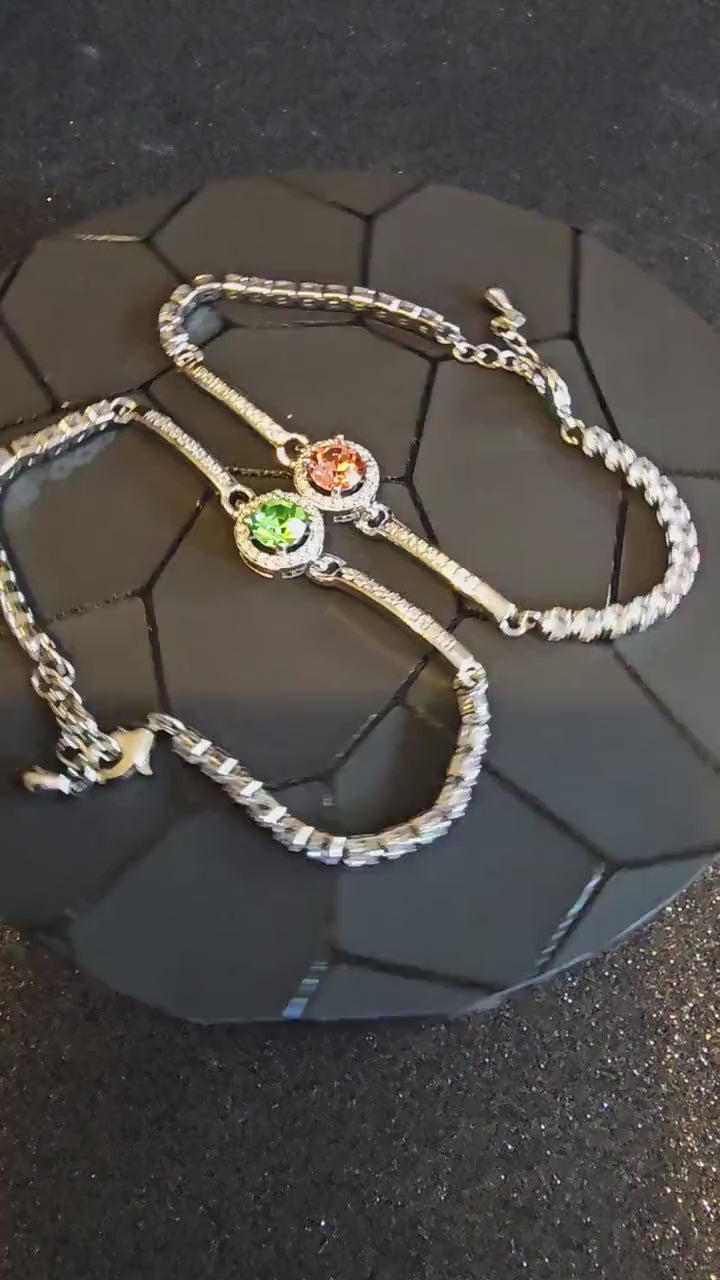 Uranium Glass Bracelet new Sterling Silver setting holding a vintage 6 mm Uranium glass Round cut stone that glows under black / UV light