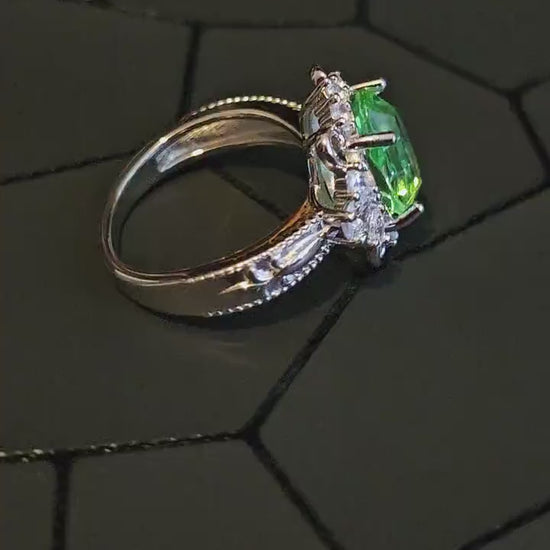 Uranium Glass Oval cut Ring Art Deco style size 7 with a vintage Uranium glass 12x8 mm Oval cut stone that glows under black / UV light