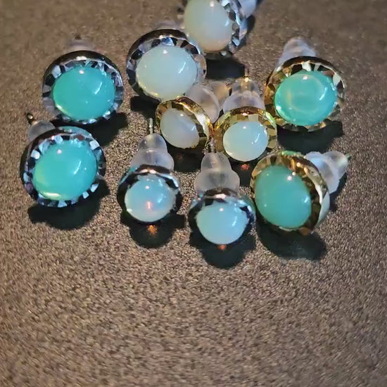 Uranium Glass Earrings in Sterling Silver or Gold-plated with Vintage 7 or 5mm Round cut Uranium Glass stones that glow under black/UV light