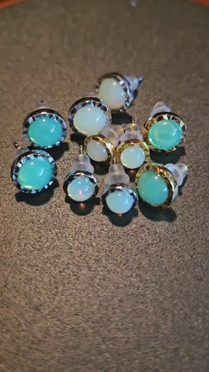 Uranium Glass Earrings in Sterling Silver or Gold-plated with Vintage 7 or 5mm Round cut Uranium Glass stones that glow under black/UV light