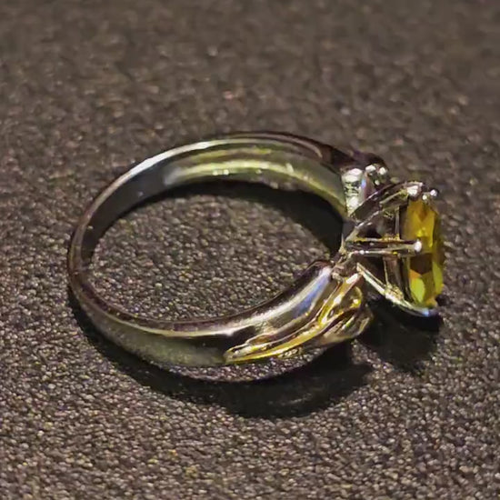 Cadmium Glass Marquise cut Ring size 6 to 9 new Sterling Silver with  vintage  10x5 mm Cadmium glass stone that glows under black / UV light