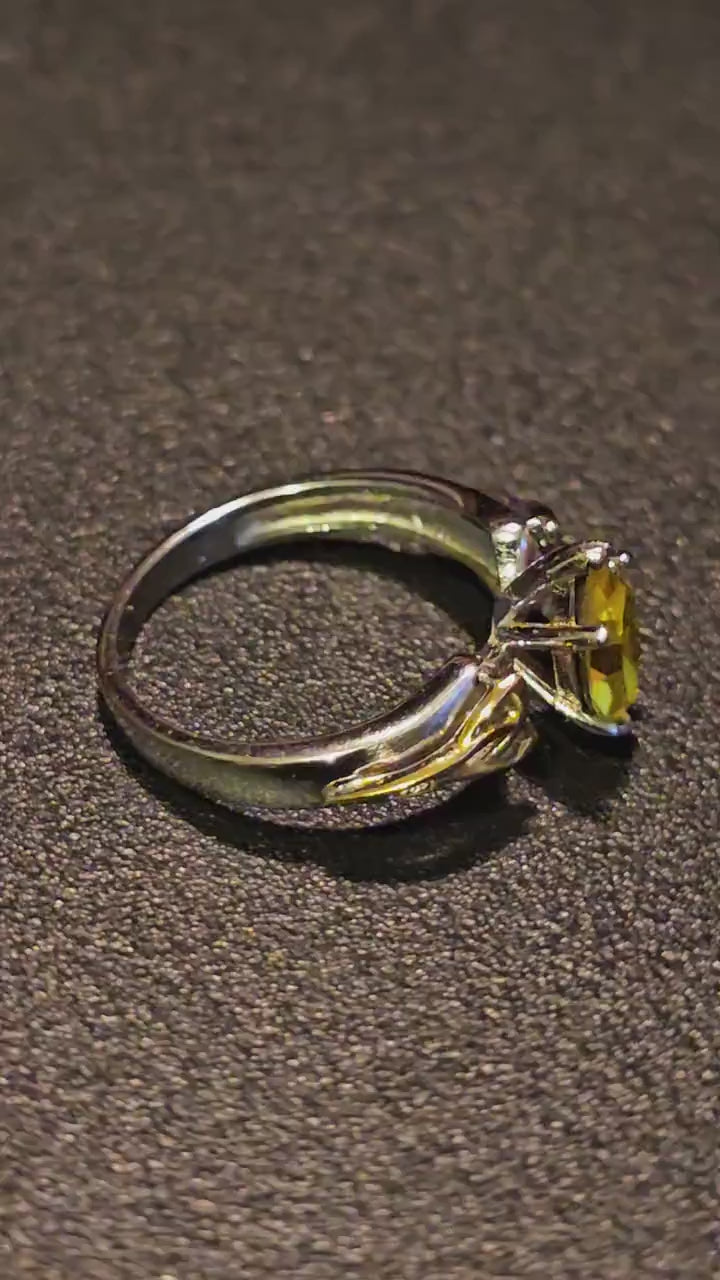 Cadmium Glass Marquise cut Ring size 6 to 9 new Sterling Silver with  vintage  10x5 mm Cadmium glass stone that glows under black / UV light