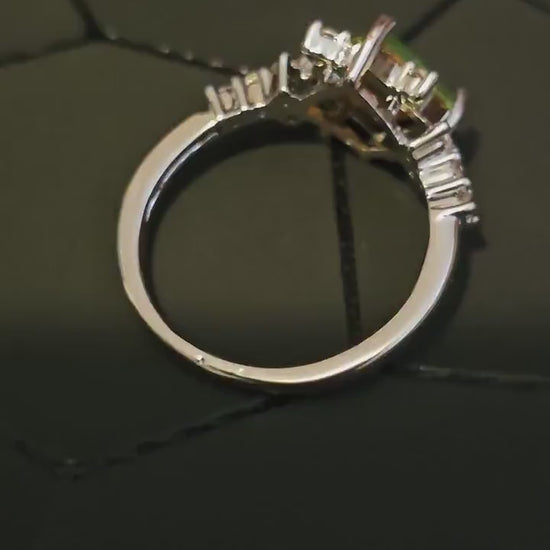 Uranium Glass Princess cut Ring with a 8 mm vintage Uranium glass stone that glows under black/UV light. Sterling Silver size 9.
