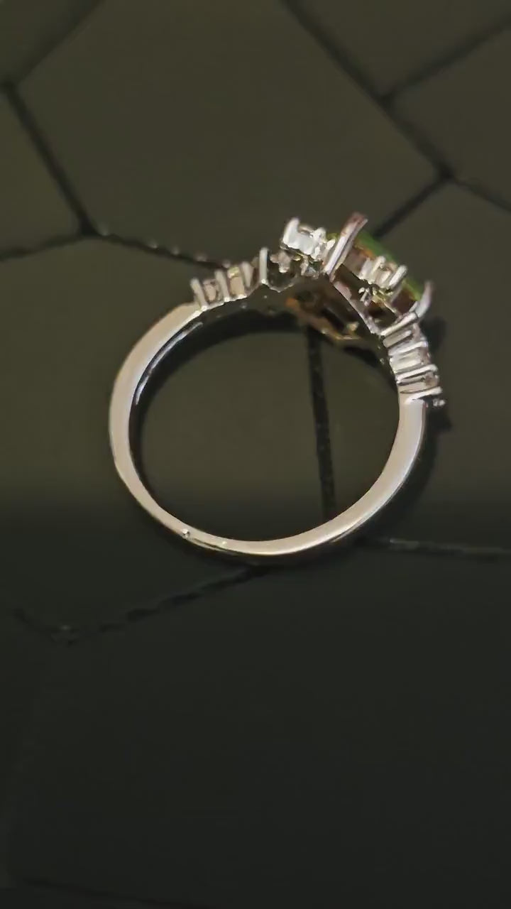 Uranium Glass Princess cut Ring with a 8 mm vintage Uranium glass stone that glows under black/UV light. Sterling Silver size 9.