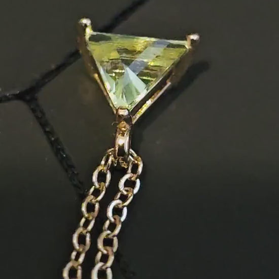 Uranium Glass Pendant READ DESCRIPTION in new Sterling Silver with a Trillion cut Uranium glass stone that glows under black / UV light