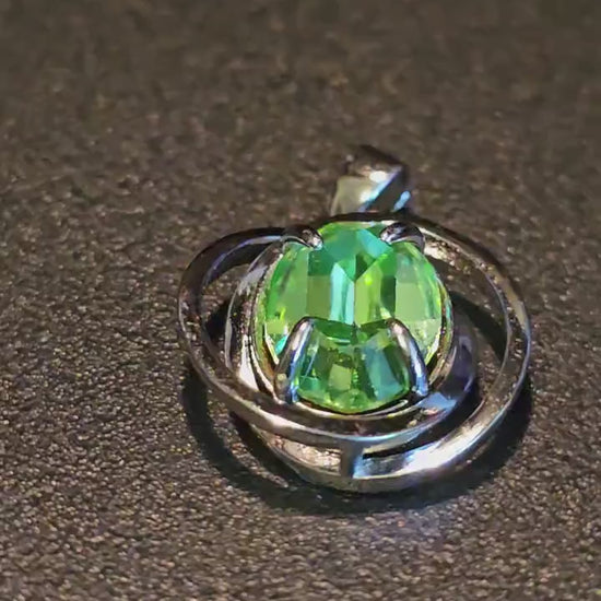 Uranium Glass Pendant in new Sterling Silver Infinity style with  vintage Oval cut 14x10 mm Uranium Glass stone glows under black / UV light