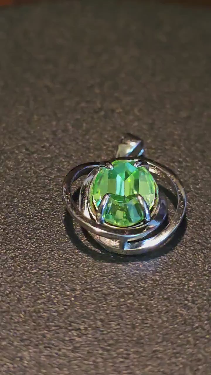 Uranium Glass Pendant in new Sterling Silver Infinity style with  vintage Oval cut 14x10 mm Uranium Glass stone glows under black / UV light