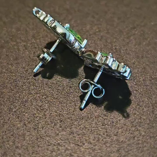 Uranium Glass Earrings in new Sterling Silver Fleur-De-Lis design with Vintage Uranium Glass stones that glow under black/UV light