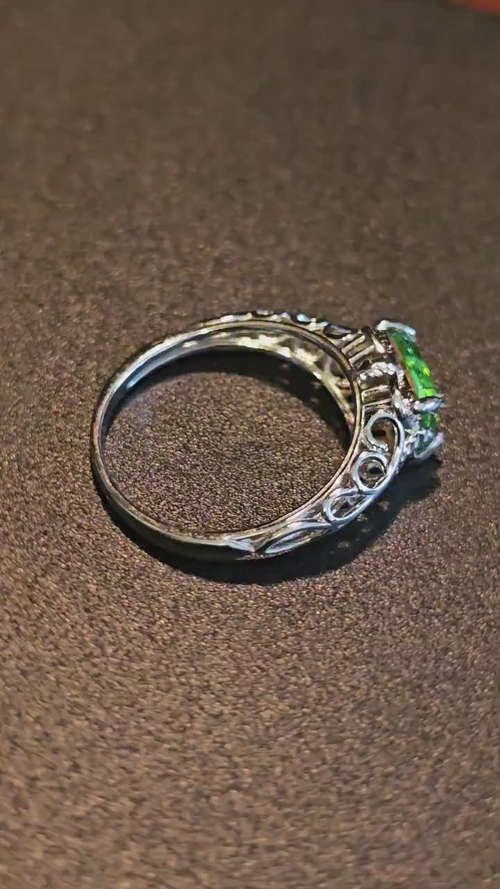 Uranium Glass Emerald cut Ring Size 7 or 7.5 Art Deco style new Sterling Silver vintage Uranium glass stone that glows under black/UV light