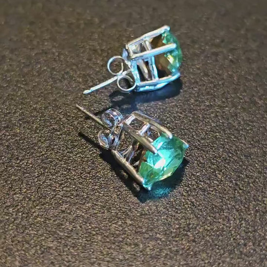 Uranium Glass Earrings, in new Sterling Silver with large Vintage Heart cut 10x9 mm Uranium Glass stones, that glow under black/UV light