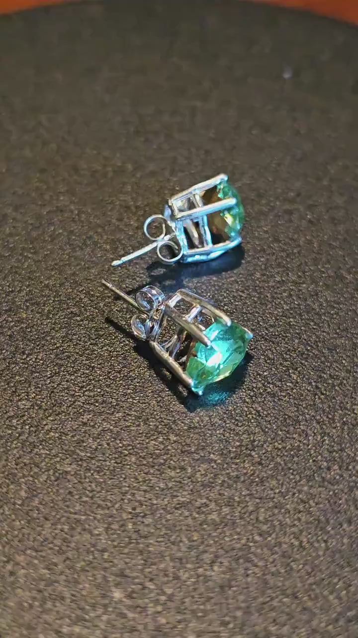 Uranium Glass Earrings, in new Sterling Silver with large Vintage Heart cut 10x9 mm Uranium Glass stones, that glow under black/UV light