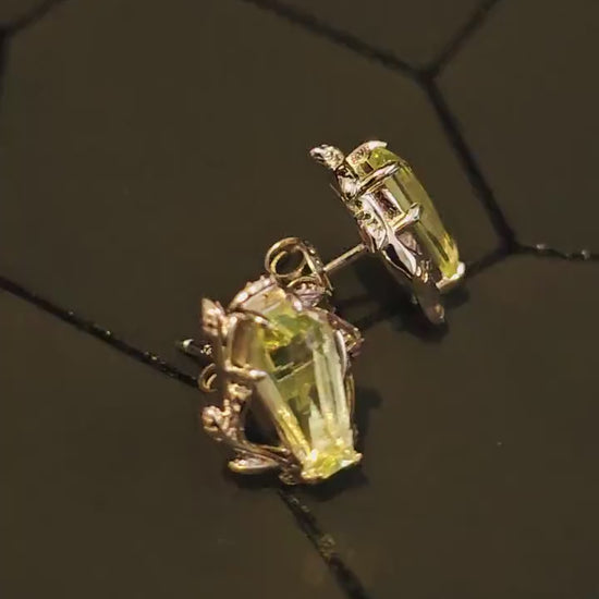 Uranium Glass Coffin cut Earrings in new Sterling Silver with Czech glass 10x5.5 mm Uranium Glass stones that glow under black/UV light