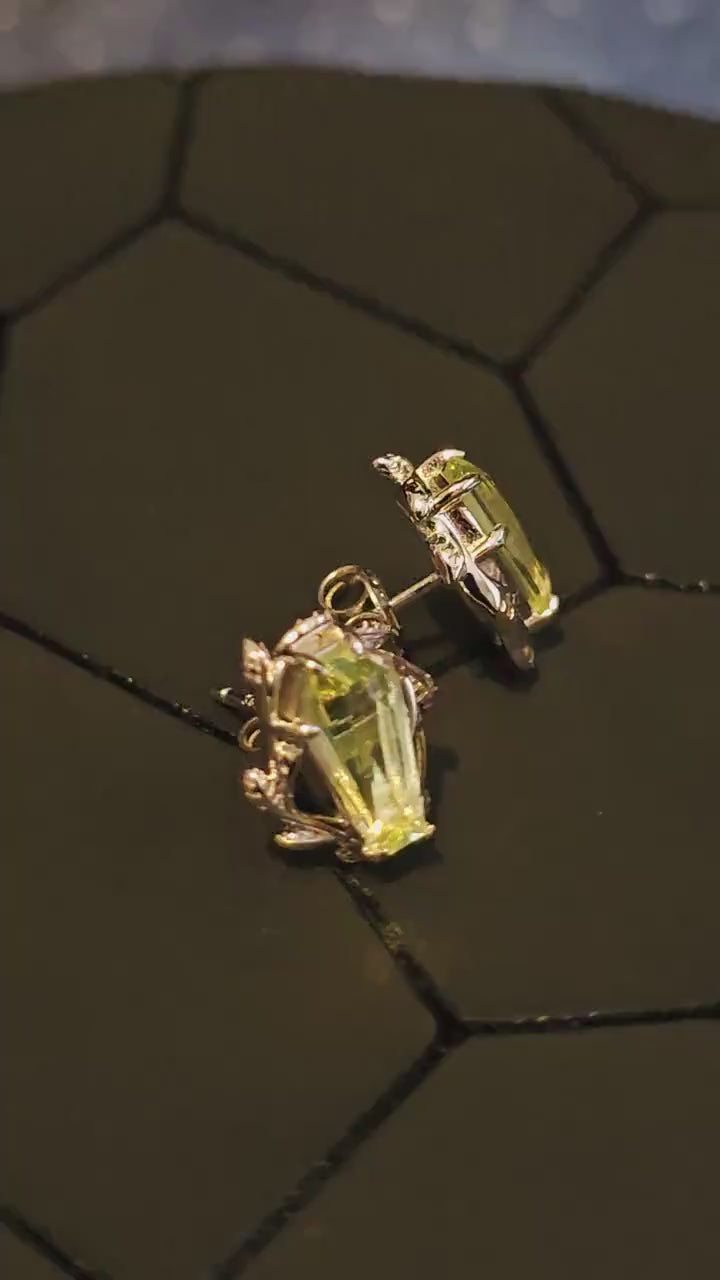 Uranium Glass Coffin cut Earrings in new Sterling Silver with Czech glass 10x5.5 mm Uranium Glass stones that glow under black/UV light
