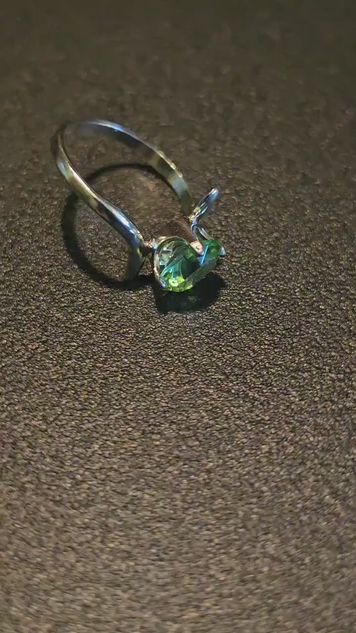 Uranium Glass Oval cut Ring size 5.5, 6, 6.5 in new Sterling Silver with a 8x6 mm Uranium glass stone that glows under black / UV light