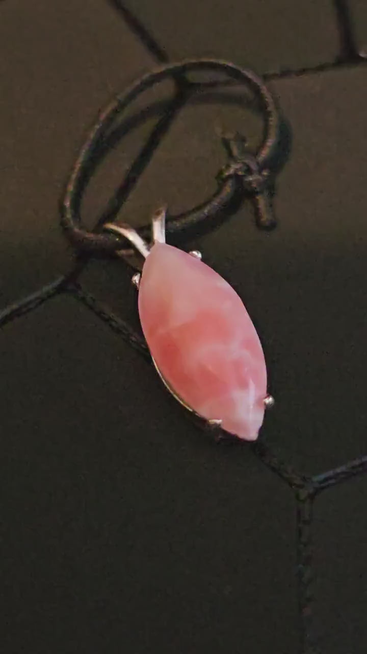 Bloody Uranium Glass Pendant in Sterling Silver with a vintage Marquise cut Uranium Glass stone glows under black / UV light