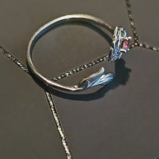 Uranium Glass Adjustable Flower Ring new Sterling Silver with vintage 3 mm Uranium glass Round cut stone that glows under black / UV light