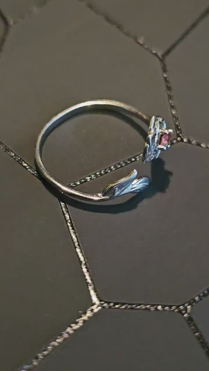 Uranium Glass Adjustable Flower Ring new Sterling Silver with vintage 3 mm Uranium glass Round cut stone that glows under black / UV light