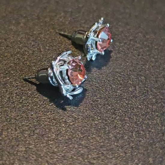 Uranium Glass Earrings in new Sterling Silver with Vintage 6mm Round cut rare Pink Uranium Glass stones that glow under black/UV light